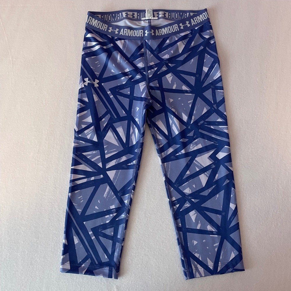 Under Armour Kids Blue Geometric HeatGear Capri Leggings 1271020 Size YM NWOT